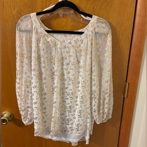 Lauren Conrad white and gold print blouse.